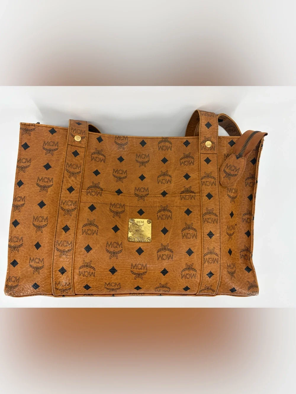 Rare‎ Vintage MCM Visetos Cognac Logo Tote Shoulder Bag Authentic